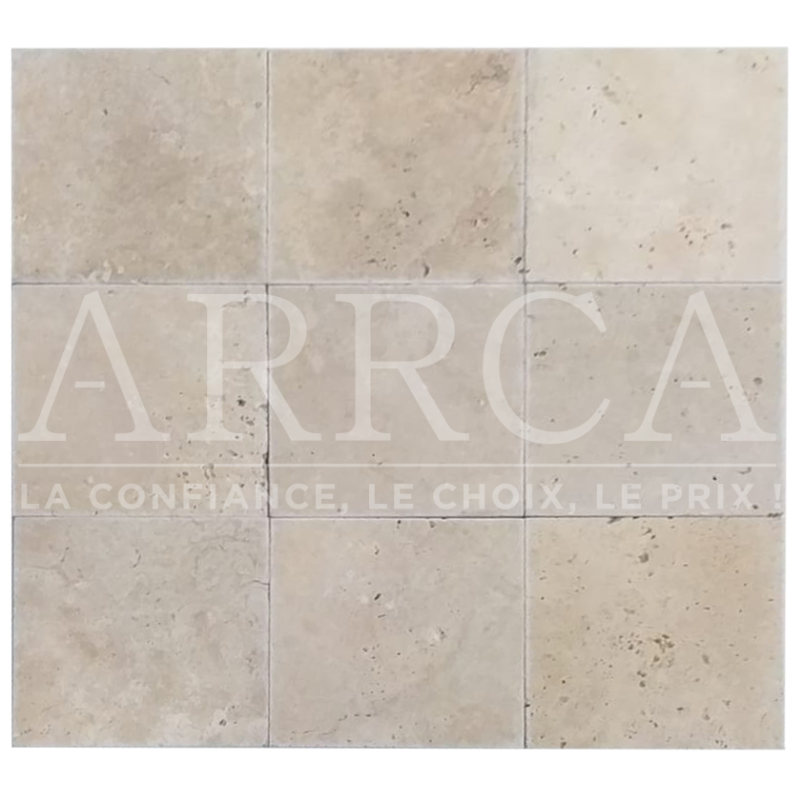 ROYAL, Carrelage en Travertin 20x20 Ep1.2 cm, BEIGE nuancé