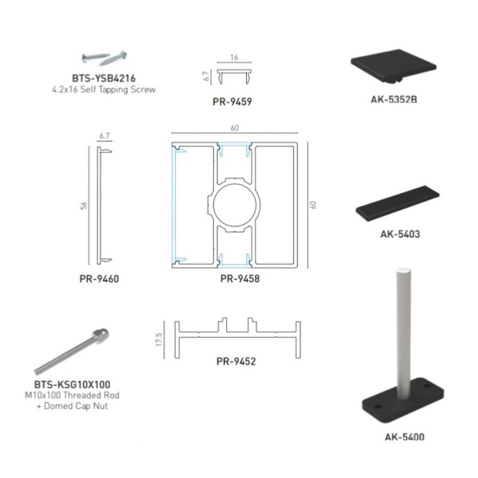 F60 LOUVER Anthracite, Poteau de clôture, [H 1200 mm]