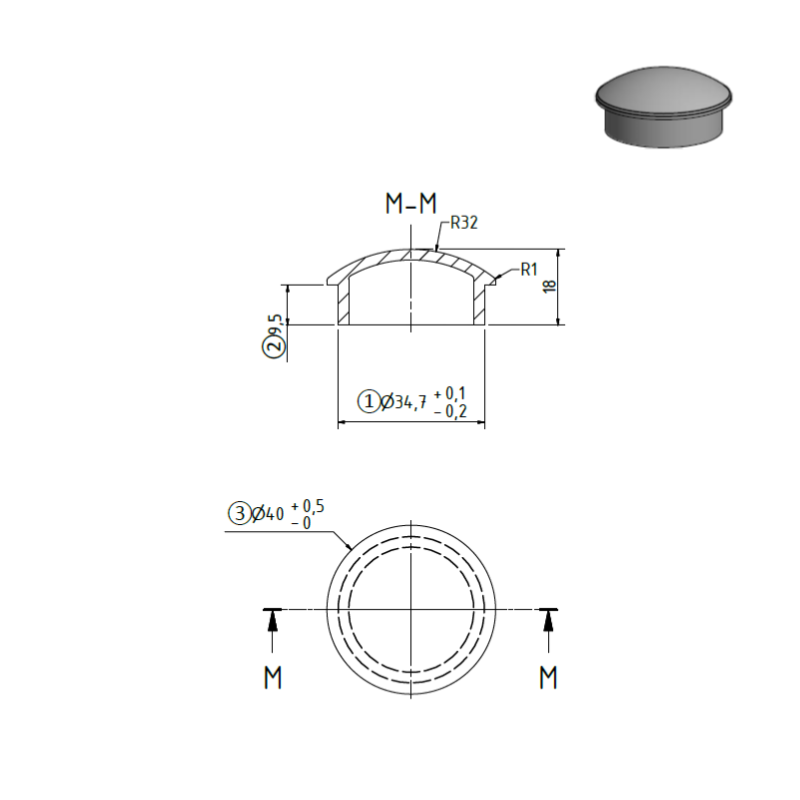 SECO Anthracite, Embout de finition Ø40 mm