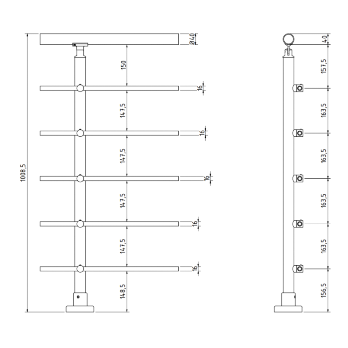 SECO Anthracite, Poteau prémonté en fixation à plat 