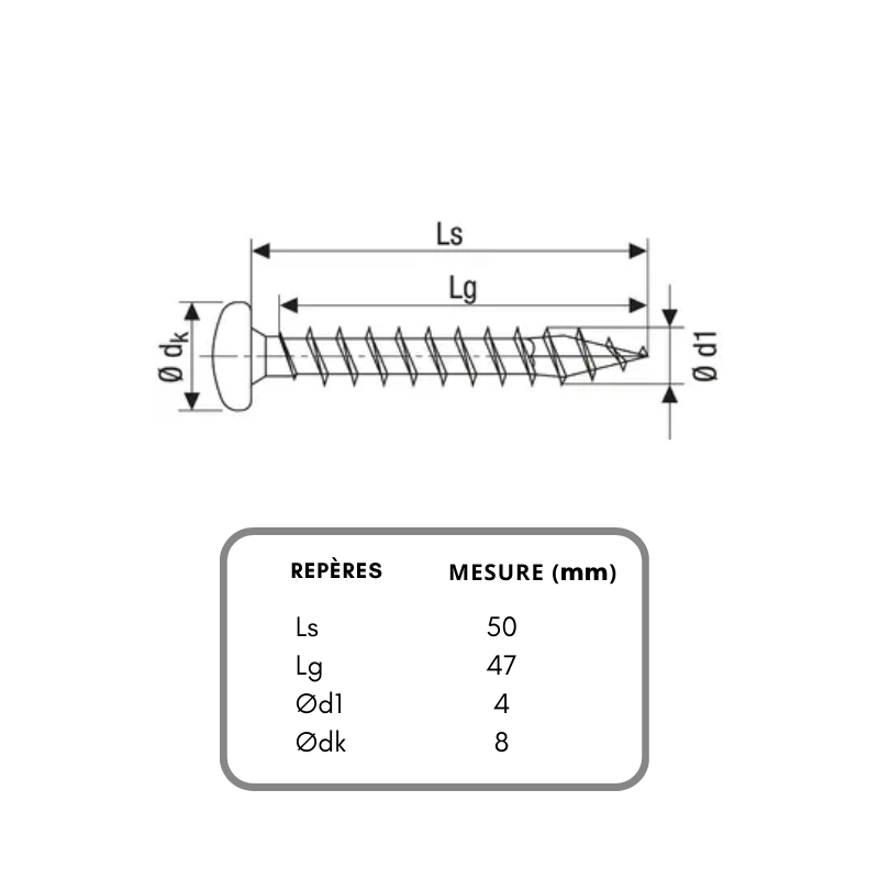 Vis universelle acier inoxydable A2, Ø4 x 50 mm