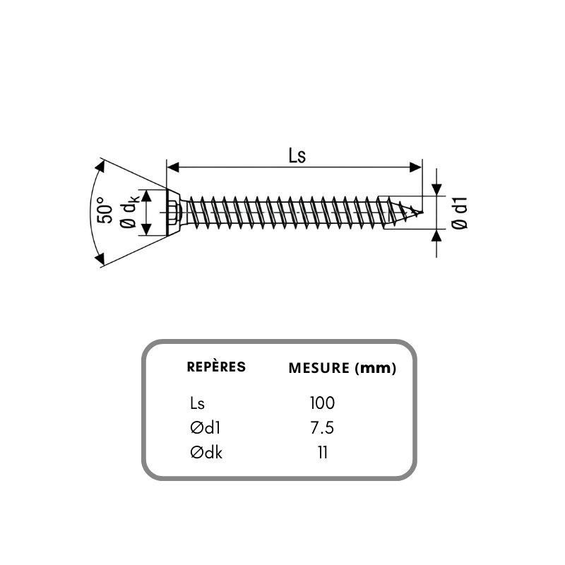 Vis SPAX-RA, Tête Fraisée TORX, Ø7.5 x 100 mm